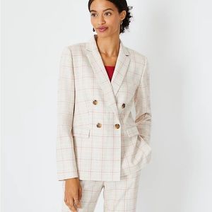 Tailored Double Breasted Blazer In Plaid, 4, Petite